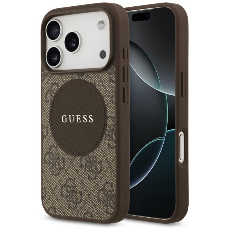 Guess 4G Circle Classic Logo MagSafe do iPhone 17 Pro Brązowy