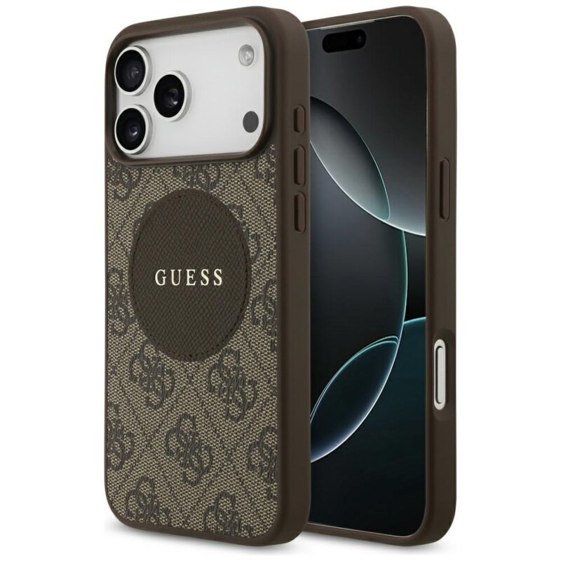 Etui GUESS 4G Circle Classic Logo MagSafe do Apple iPhone 17 Pro Max Brązowy