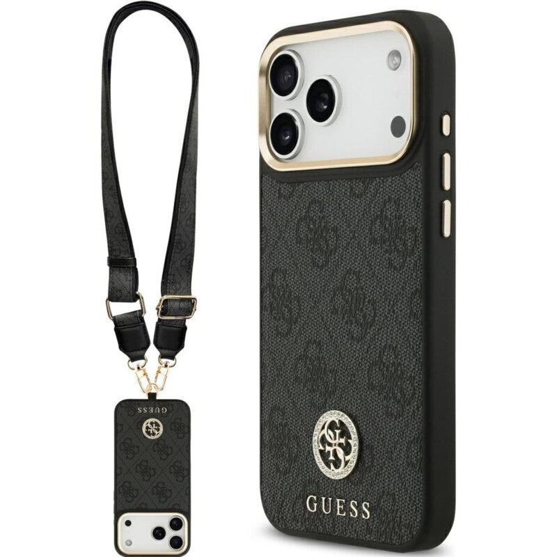 Guess 4G Srtass Logo & Big Strap Metal Buttons MagSafe do iPhone 17 Pro Max czarny