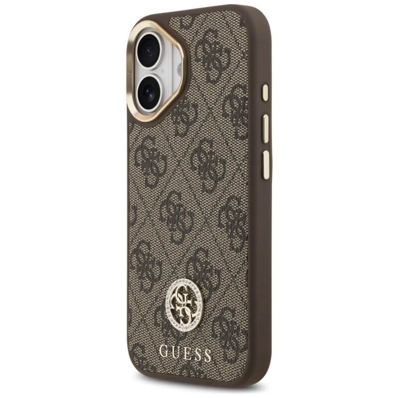 Guess 4G Strass Logo & Big Strap Metal Buttons MagSafe do iPhone 17 brązowy