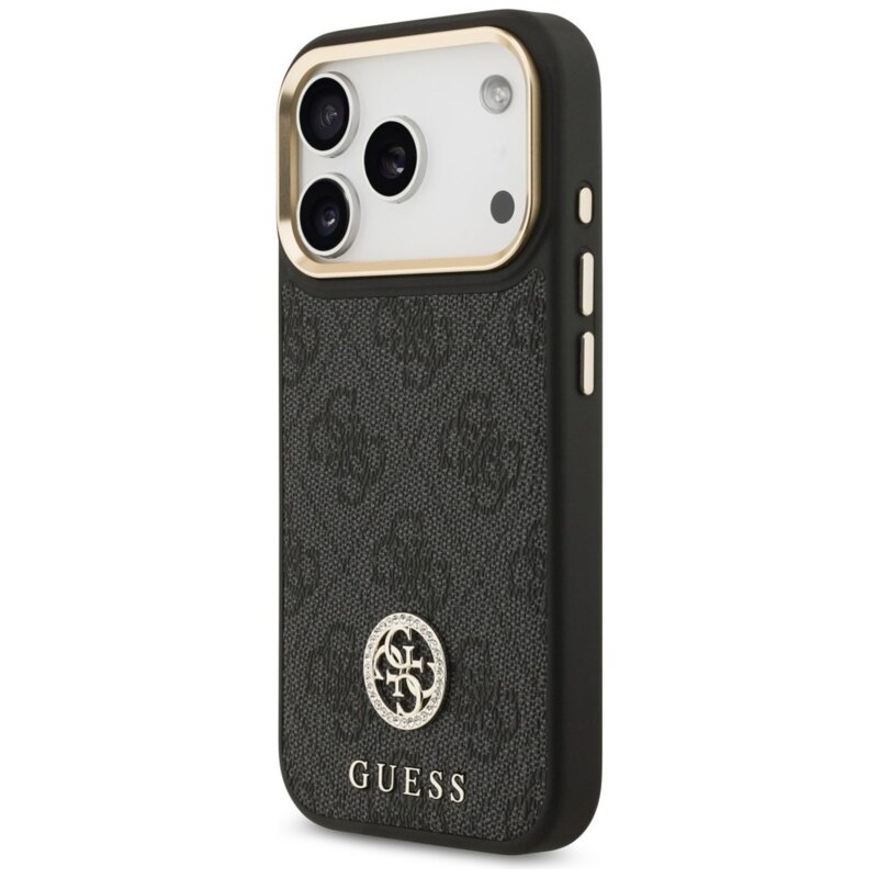 Guess 4G Strass Logo & Big Strap Metal Buttons MagSafe do iPhone 17 Pro czarny