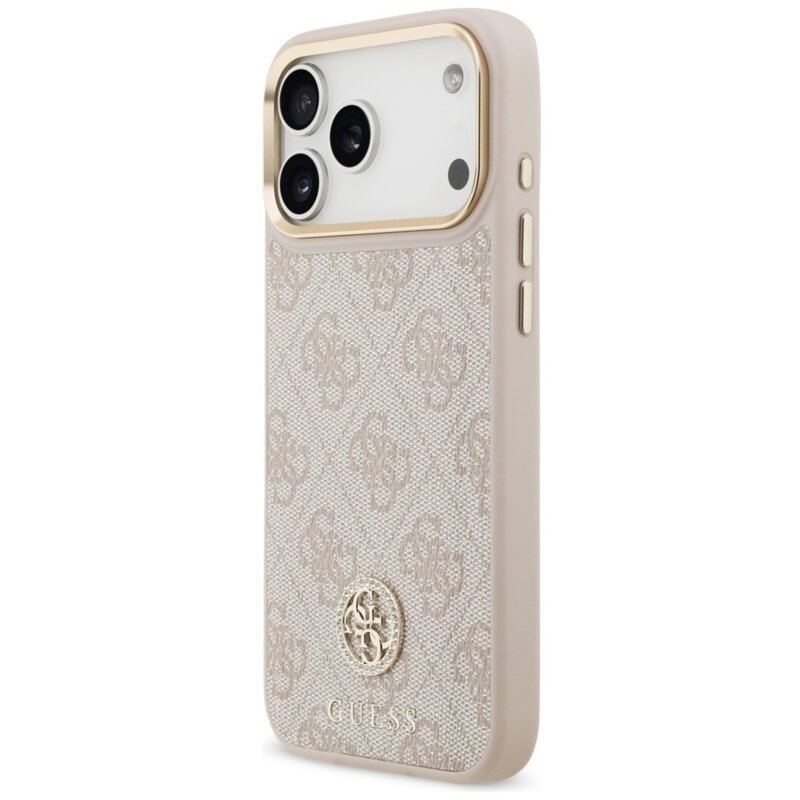 Guess 4G Strass Logo & Big Strap Metal Buttons MagSafe do iPhone 17 Pro Max różowy