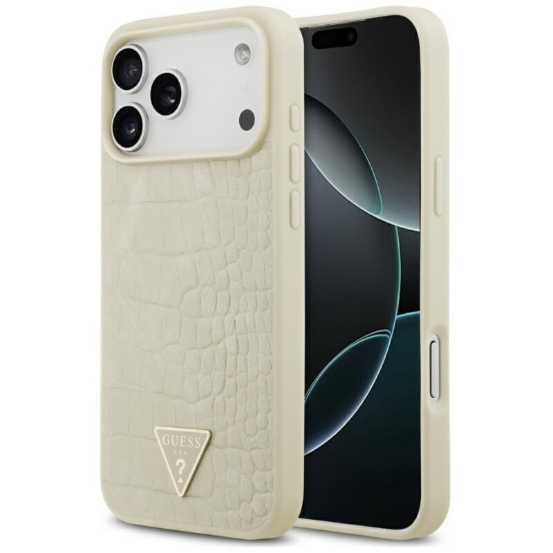 Etui GUESS Croco Triangle Logo MagSafe do Apple iPhone 17 Pro Max Złoty