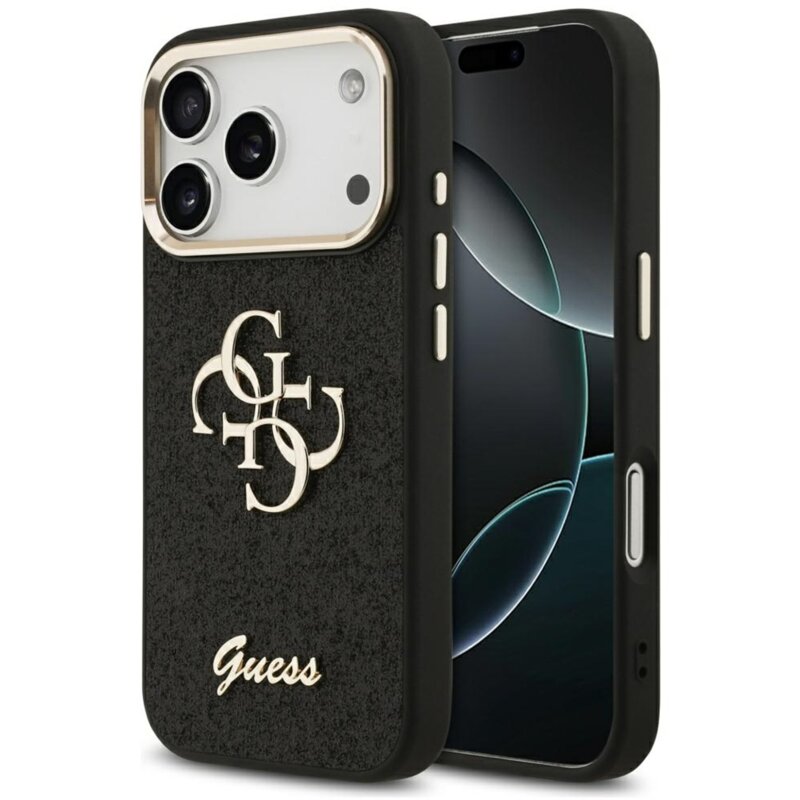 Etui GUESS Fixed Glitter Big 4G Metal Frame do Apple iPhone 17 Pro Max Czarny