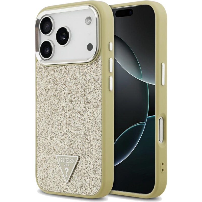 Guess Glitter Triangle Logo MagSafe do iPhone 17 Pro złoty