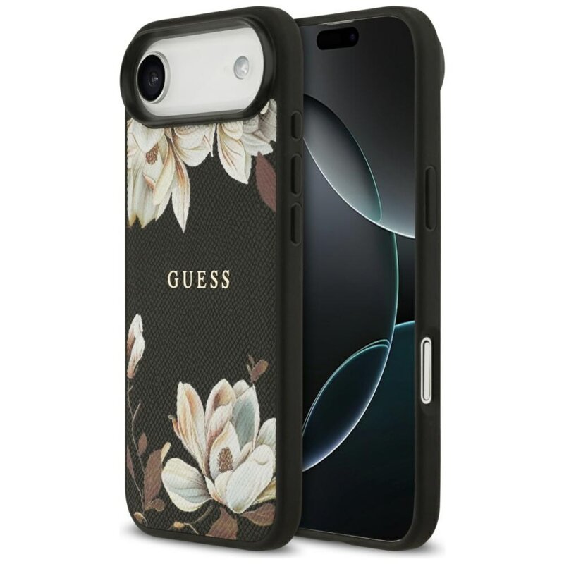 Guess Grained Flowers Classic Logo MagSafe do iPhone Air czarny