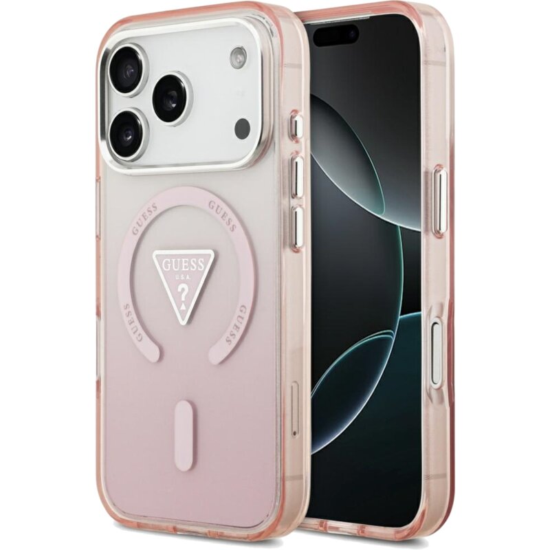 Etui GUESS IML Gradient Triangle Logo MagSafe do Apple iPhone 17 Pro Różowy