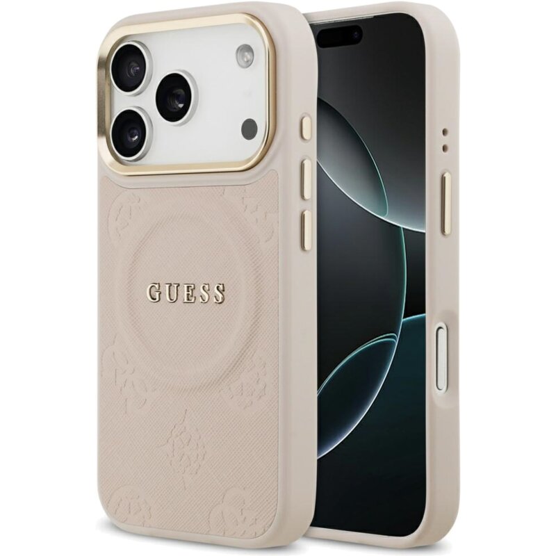 Etui GUESS Peony Hot Stamp MagSafe do Apple iPhone 17 Pro Różowy