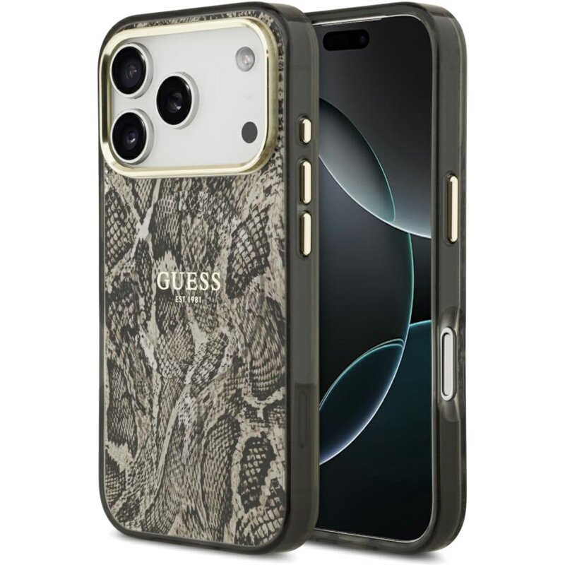Guess Python Pattern MagSafe do iPhone 17 Pro brązowy