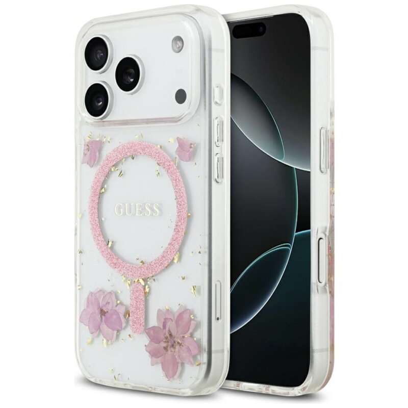 Guess Rhinestone Triangle Logo do iPhone 17 Pro różowy