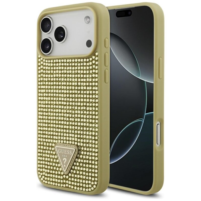 Guess Rhinestone Triangle Logo do iPhone 17 Pro Max złoty