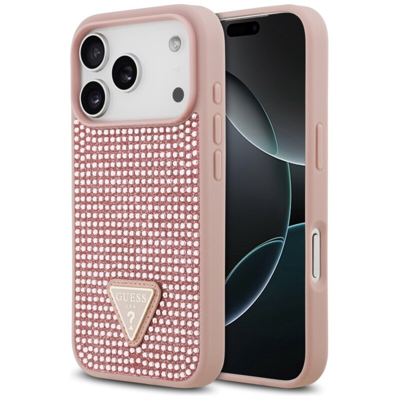 Guess Rhinestone Triangle Logo do iPhone 17 Pro różowy