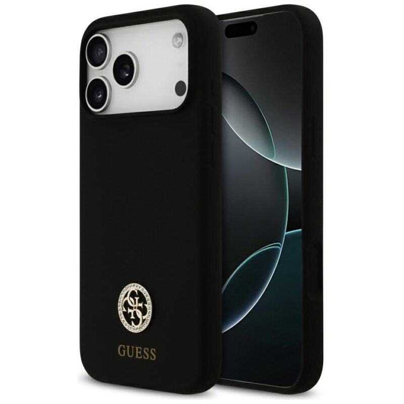 Guess Silicone Logo Strass 4G MagSafe do iPhone 17 Pro Max czarny