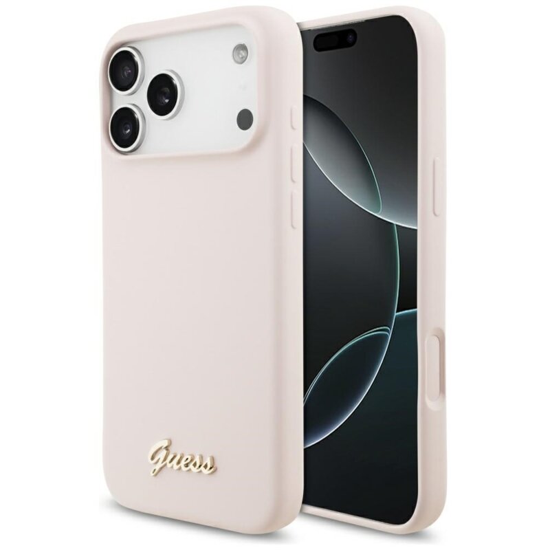 Guess Silicone Script Metal Logo MagSafe do iPhone 17 Pro Max różowy