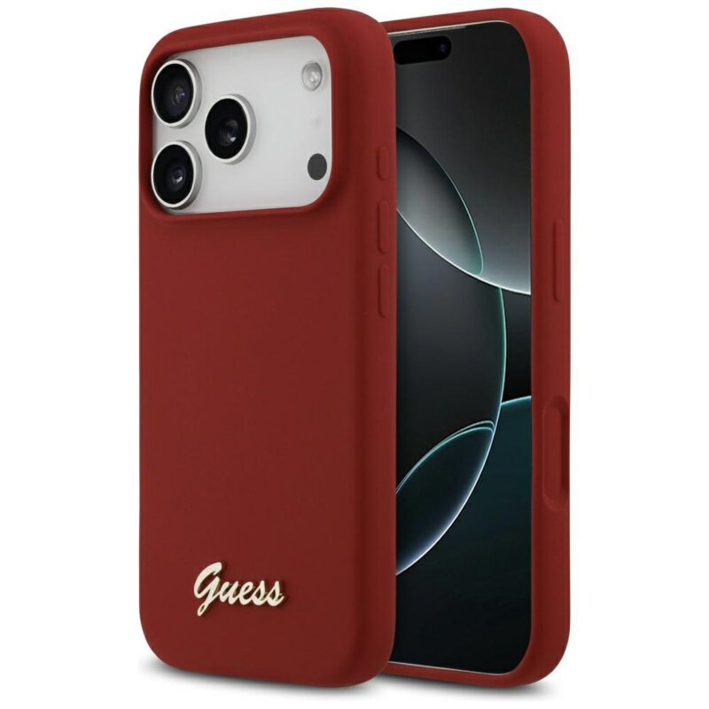 Guess Silicone Script Metal Logo MagSafe do iPhone 17 Pro magenta