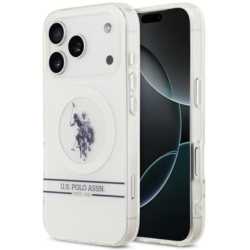 Etui US POLO ASSN US Polo DH and Bottom Stripe Logo MagSafe do Apple iPhone 17 Pro Biały