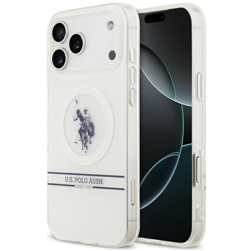 Etui US POLO ASSN US Polo DH and Bottom Stripe Logo MagSafe do Apple iPhone 17 Pro Max Biały