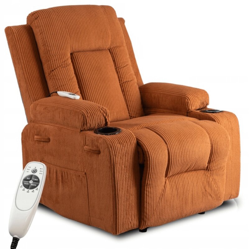 Fotel MasujÄ cy RozkÅadany Wypoczynkowy z Podnóżkiem Sztruks Rudy BOX 2