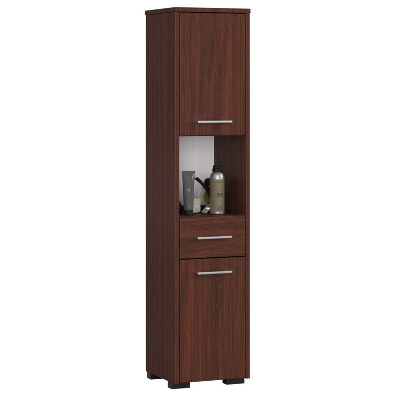 Słupek łazienkowy AKORD FIN Wenge 30 cm 2 drzwi 1 szuflada kolor Wenge mat 5 półek 30x30x140 cm