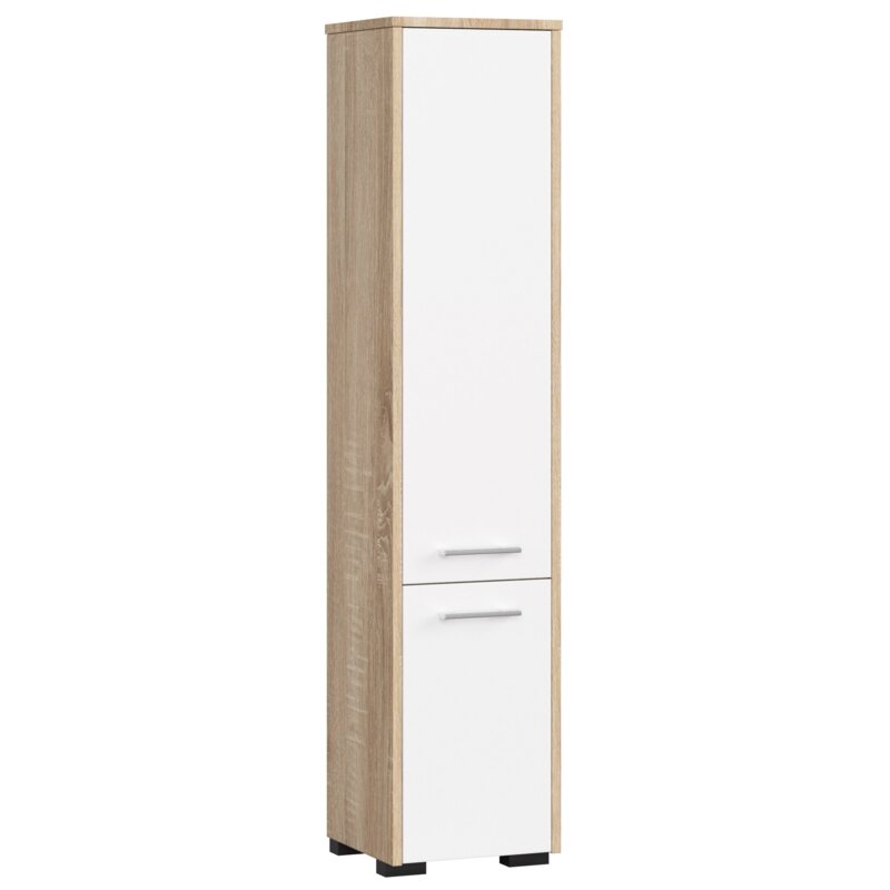 SÅupek Åazienkowy AKORD FIN DÄ b Sonoma 30 cm 2 drzwi kolor BiaÅy mat 5 póÅek 30x30x140 cm
