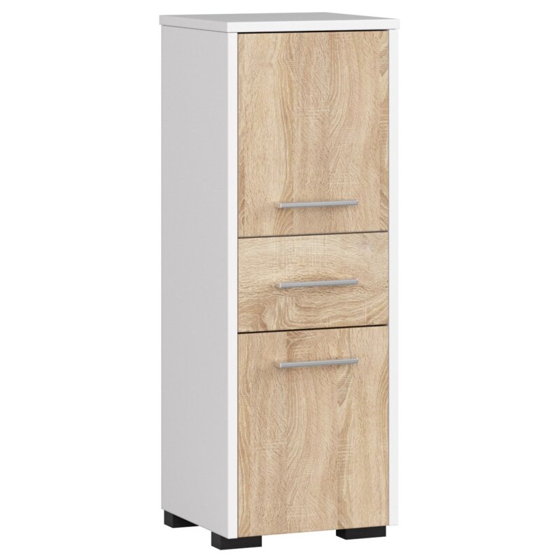 Szafka Åazienkowa AKORD FIN BiaÅa 30 cm 2 drzwi 1 szuflada kolor DÄ b Sonoma mat 3 póÅki 30x30x85 cm