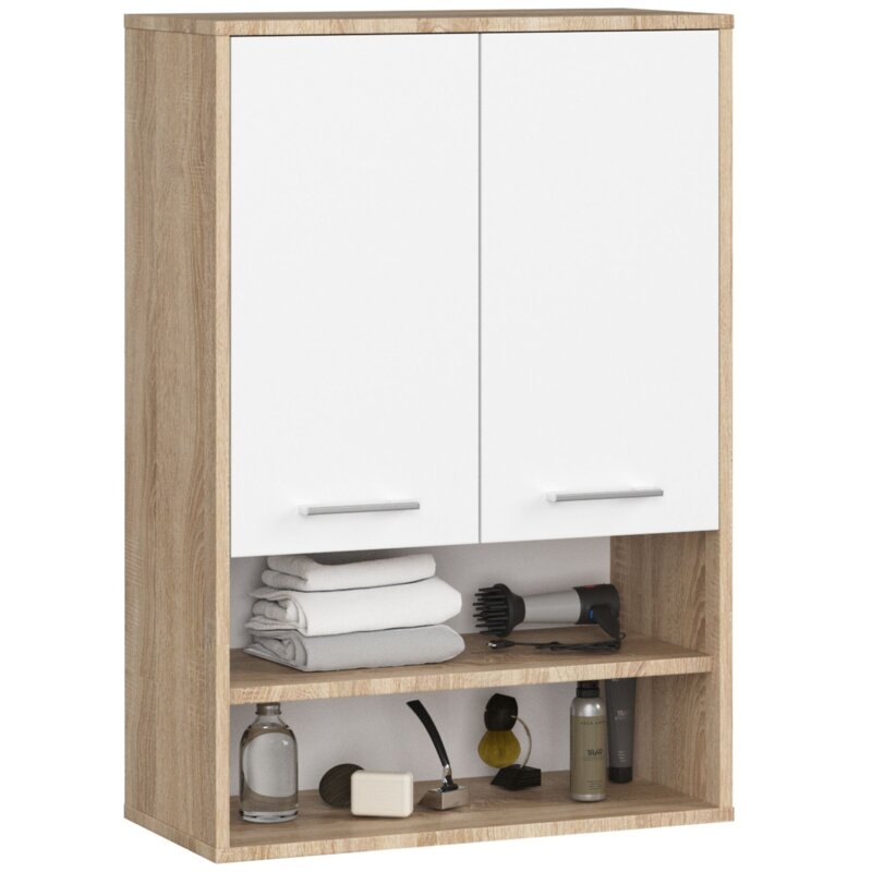 Szafka Åazienkowa wiszÄ ca AKORD FIN DÄ b Sonoma, BiaÅa 64 cm 2 drzwi 4 póÅki 64x30x94 cm
