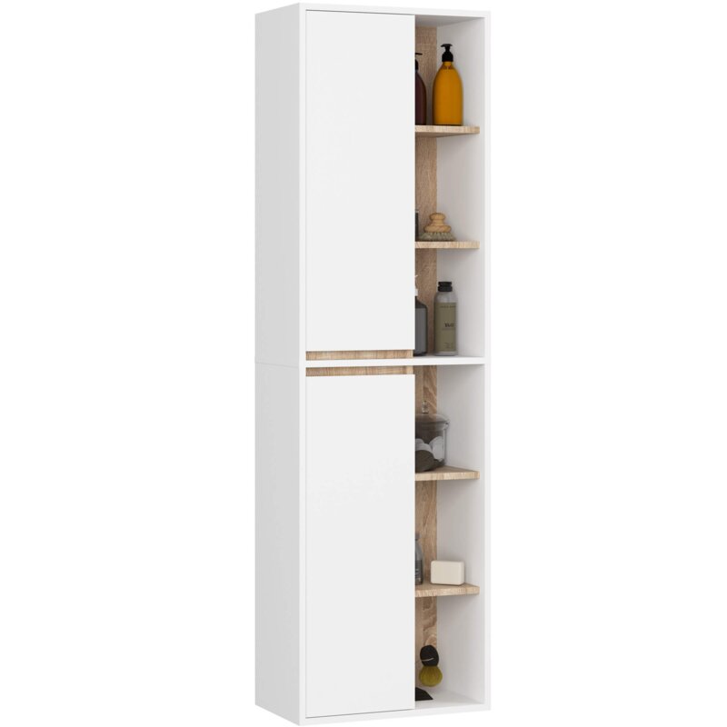 Szafka Åazienkowa wiszÄ ca AKORD VAMI BiaÅa, DÄ b Sonoma 50 cm 2 drzwi 10 póÅek 50x170x30 cm