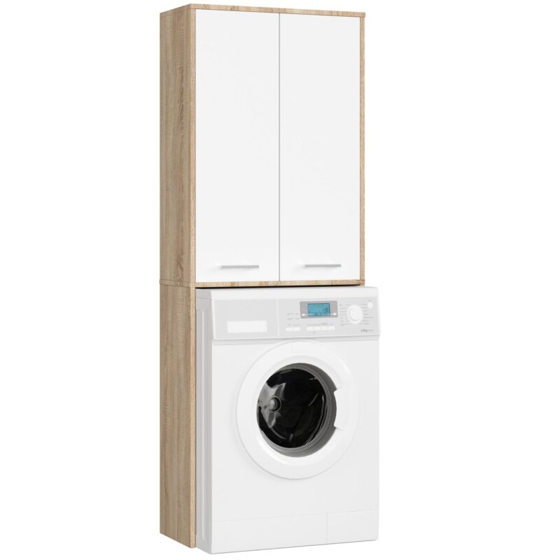 SÅupek Åazienkowy AKORD FIN do zabudowy pralki DÄ b Sonoma 64 cm 2 drzwi kolor BiaÅy mat 4 póÅki 64x30x180 cm