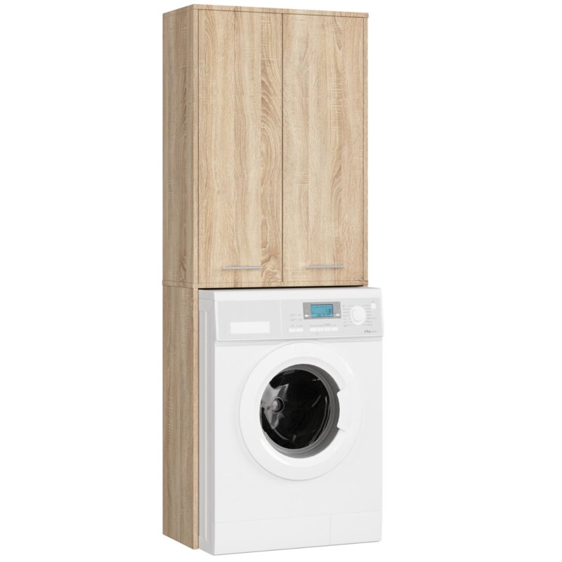 SÅupek Åazienkowy AKORD FIN do zabudowy pralki DÄ b Sonoma 64 cm 2 drzwi kolor DÄ b Sonoma mat 4 póÅki 64x30x180 cm