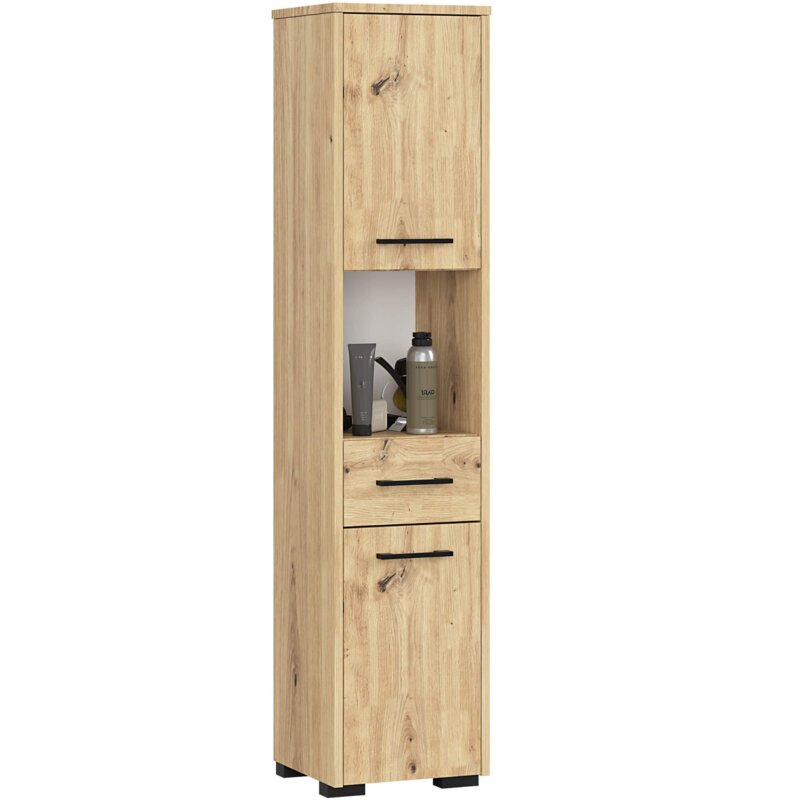 SÅupek Åazienkowy AKORD FIN DÄ b Artisan 30 cm 2 drzwi 1 szuflada kolor DÄ b Artisan mat 5 póÅek 30x30x140 cm