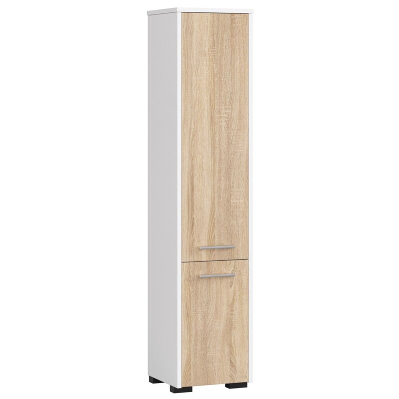 SÅupek Åazienkowy AKORD FIN BiaÅy 30 cm 2 drzwi kolor DÄ b Sonoma mat 5 póÅek 30x30x140 cm
