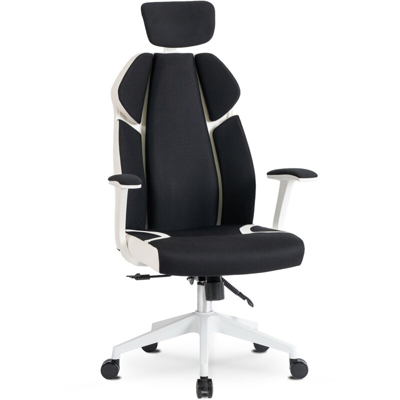 Krzesło Obrotowe Biurowe Fotel Ergonomiczny Obrotowy Biały Czarny DUNCAN