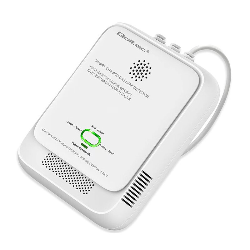 Qoltec Czujnik wycieku gazu i tlenku węgla | alarm 85dB | LED