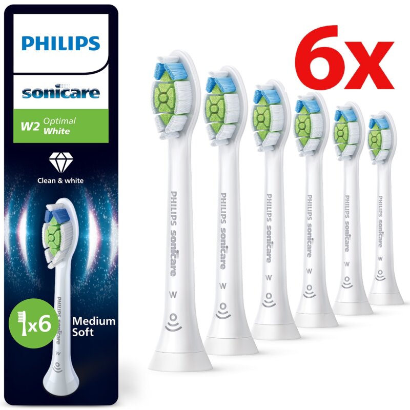 Oryginalne końcówki Philips Sonicare W2 HX6066/87 Średnio miękkie włókna (6 szt.) (Wybielające)