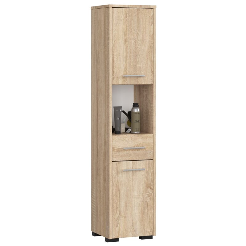SÅupek Åazienkowy AKORD FIN DÄ b Sonoma 30 cm 2 drzwi 1 szuflada kolor DÄ b Sonoma mat 5 póÅek 30x30x140 cm