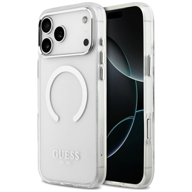 Etui GUESS Metal Outline MagSafe do Apple iPhone 17 Pro Max Srebrny