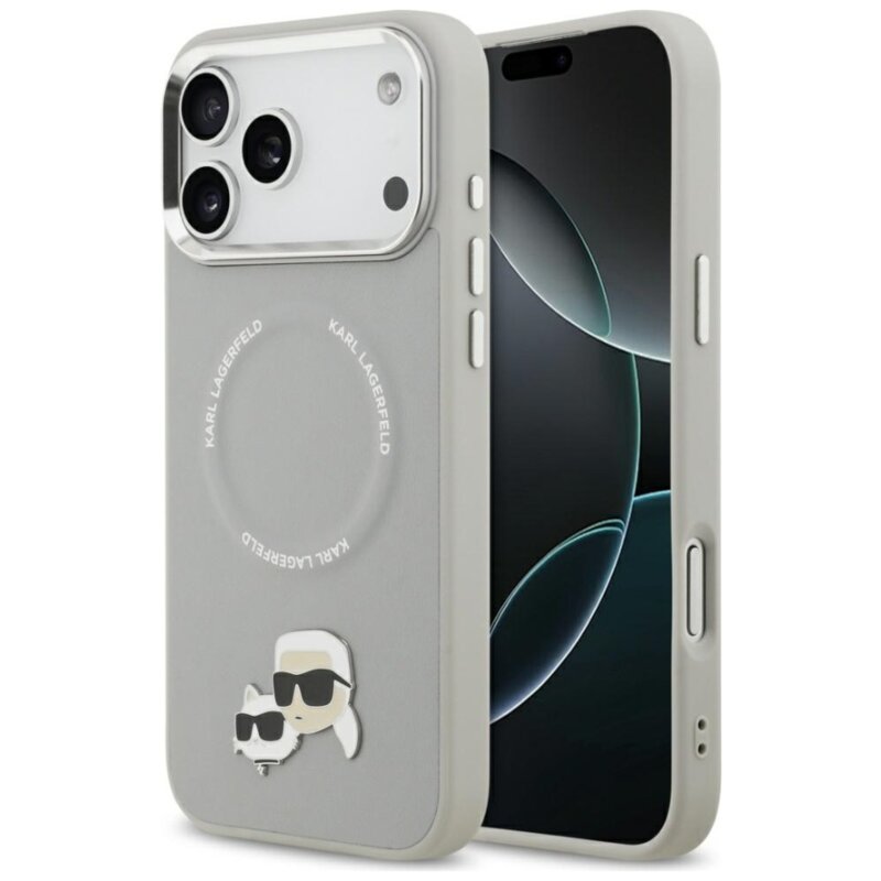 Etui KARL LAGERFELD Karl & Choupette Pins MagSafe do Apple iPhone 17 Pro Szary