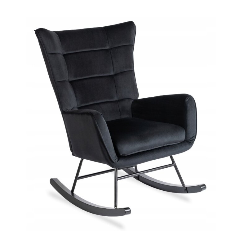 Fotel Uszak Bujany Wypoczynkowy Welurowy Salon Loft Velvet Czarny JACKSON