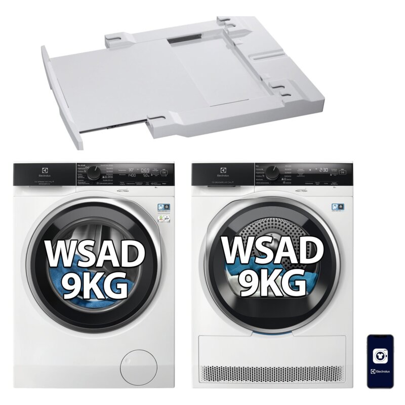 Pralka ELECTROLUX MEW4EH9Y7P SteamCare 700 9kg 1400 obr UniversalDose + Suszarka ELECTROLUX MEWD4E9C7CP + Łącznik AEG A1WYHSK2