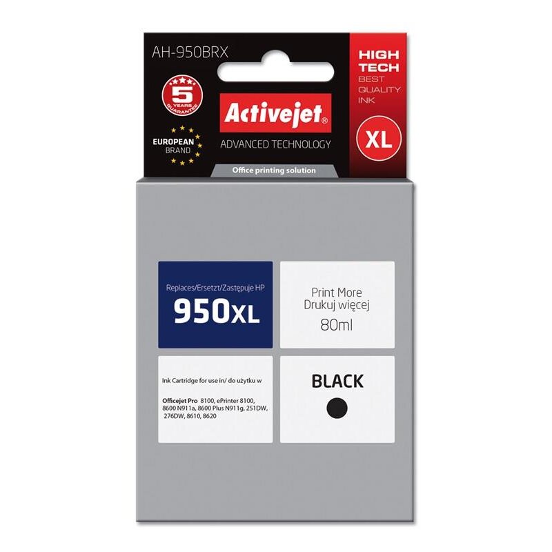Activejet AH-950BRX Tusz do drukarki HP, Zamiennik HP 950XL CN045AE;  Premium;  80 ml;  czarny.