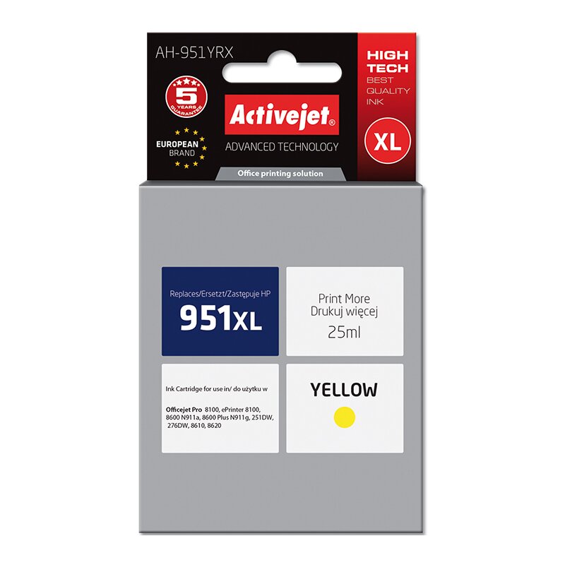 Activejet AH-951YRX Tusz do drukarki HP, Zamiennik HP 951XL CN048AE; Premium; 25 ml; żółty.