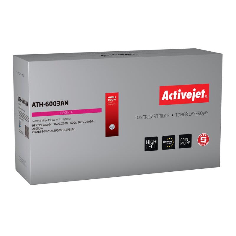 Activejet ATH-6003AN Toner do drukarek HP, Canon, Zamiennik HP 124A Q6003A, Canon CRG-707M; Premium; 2000 stron; purpurowy.