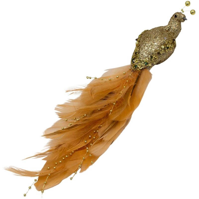 Bombka CHRISTMAS DECORATION Ptaszek na klipsie 38 cm Złoty