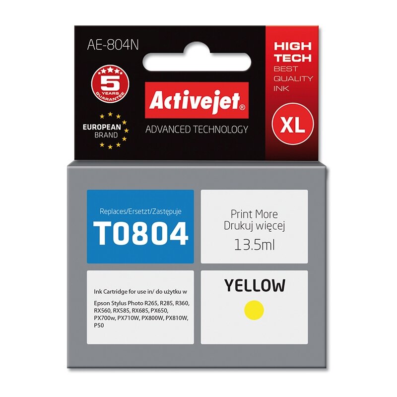 Activejet AE-804N Tusz do drukarki Epson, Zamiennik Epson T0804; Supreme; 13.5 ml; żółty.