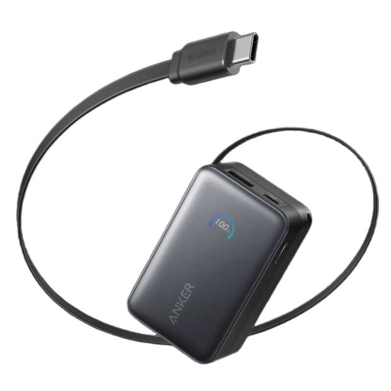 Anker Nano (A1638H11) 10000mAh 45W Kolorowy wyświetlacz, Wbudowany kabel USB-C Czarny