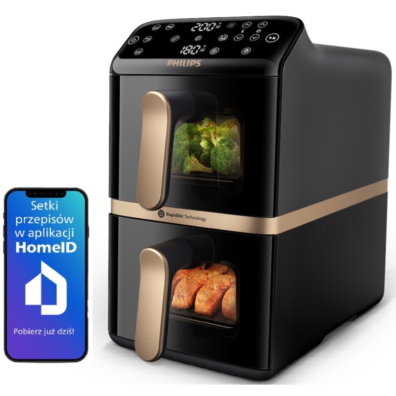 Air Fryer Frytkownica beztłuszczowa PHILIPS Ovi Dual Basket NA462/70 pionowy, 10 l, 6 automatycznych programów