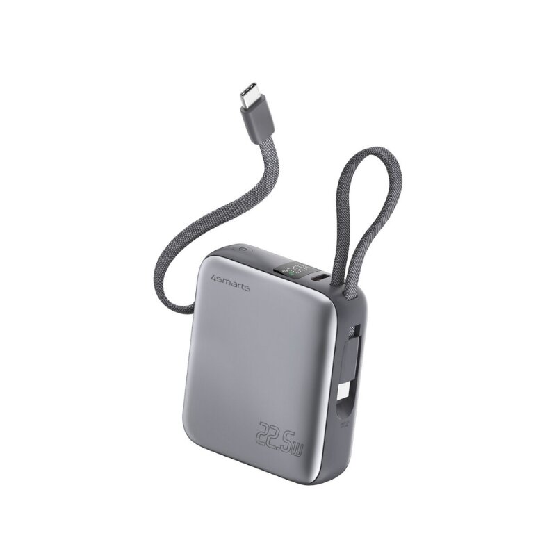 4smarts Pocket Dual Cord 10000mAh 22,5W Wbudowany kabel USB-C Szary