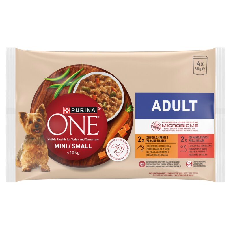 Karma dla psa PURINA ONE Adult Mini Kurczak oraz Wołowina 4 x 85 g