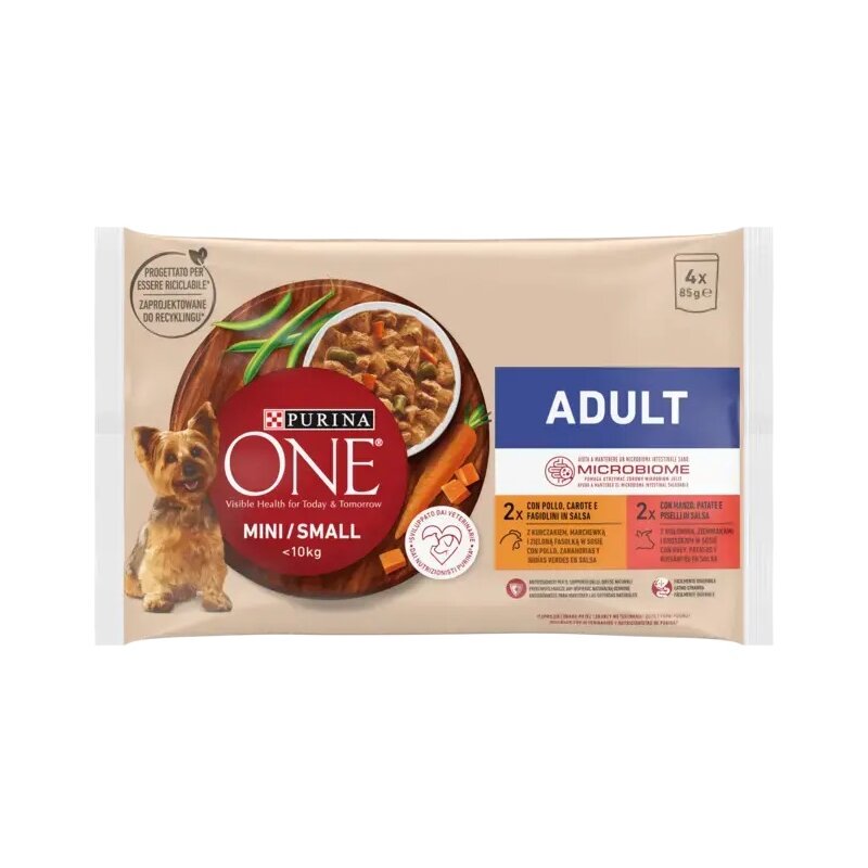 Karma dla psa PURINA ONE Adult mini Kurczak oraz Wołowina 4 x 85g