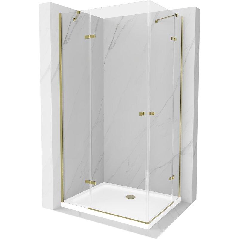 Mexen Roma Duo kabina prysznicowa uchylna 100 x 90 cm, transparent, złota + brodzik Flat - 854-100-090-50-02-4010G